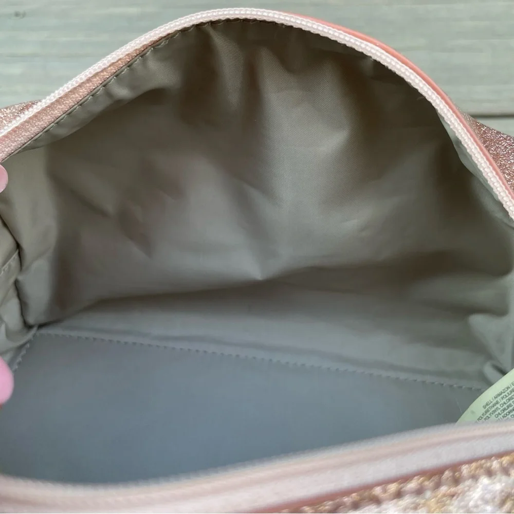 Kate Spade Rose Gold Glitter Mavis Street Medium Davie Cosmetic Bag